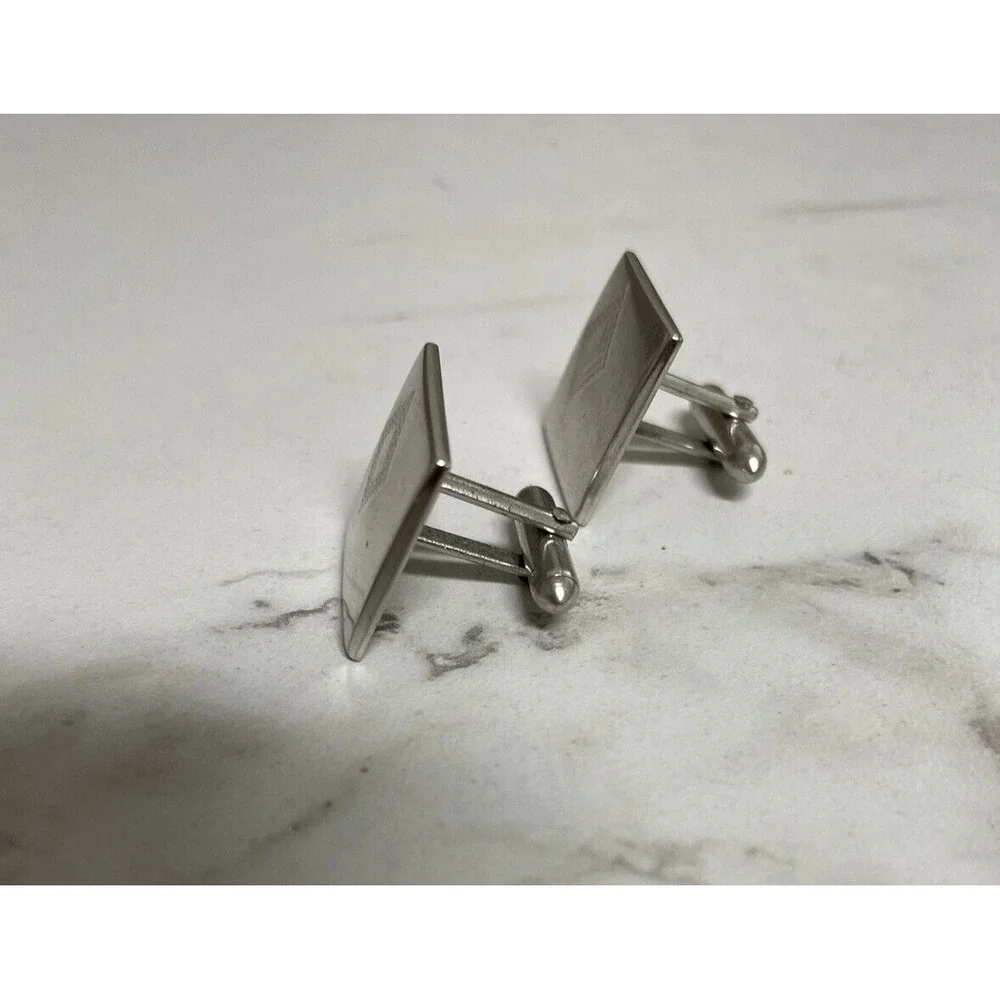 Mid Century Swank Cuff Links Square‎ Diamond Embossed Vintage MCM Silver